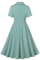 Grüne Rüschen Kurzärmeliges Retro Kleid aus den 1950er Jahren